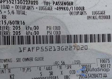 2003 Ford Taurus Ses from USA, damaged, VIN 1FAFP55213G227020